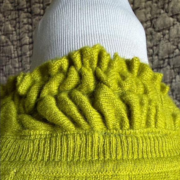 Tahari Woman Lime Green Sweater with Floral Accents.100%2-PLY Cashmere - Picture 5 of 12